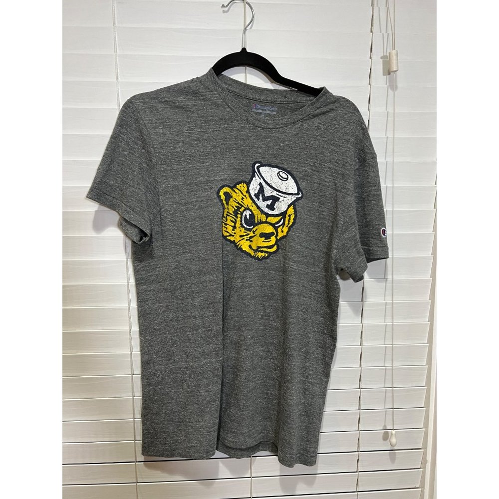 Champion‎ Michigan Wolverines Mascot Graphic T-Shirt Mens Medium Heather Grey